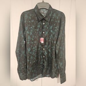 Good Man Brand Mens Button Down Shirt Medium Green Black Floral Long Sleeve NWT